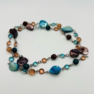 Multicolor Shell & Glass Bead Necklace Long Boho Statement